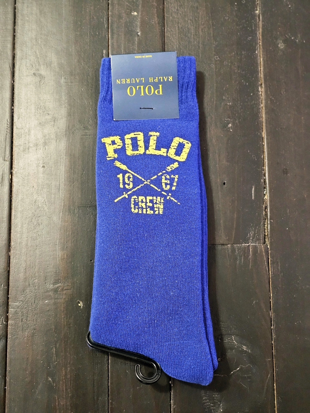 Polo by Ralph Lauren Blue Crew Socks with Yellow Graphic